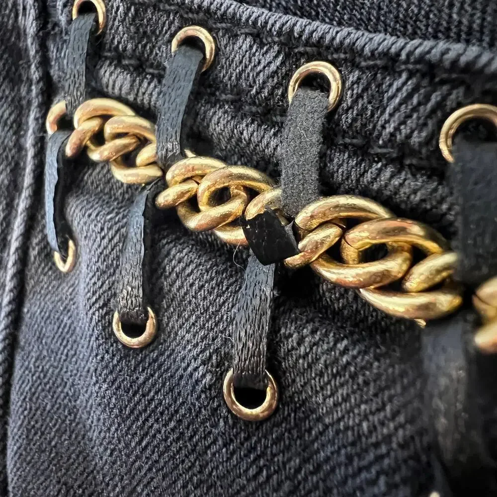 Rock & Republic Berlin Mid Rise Slim Straight Jeans Womens 12M Black Gold Chain - Picture 8 of 12